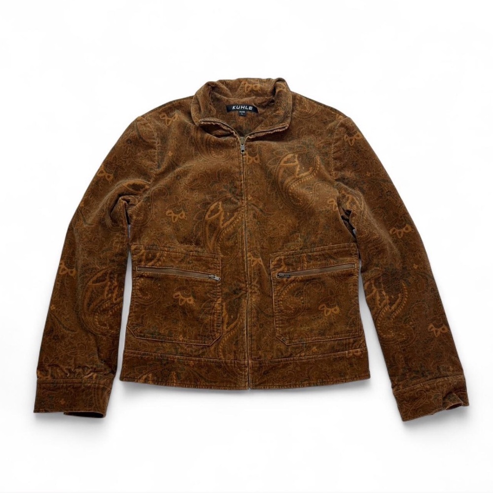 Women’s Festival Boho Brown Corduroy Jacket with Paisley Pattern Size L